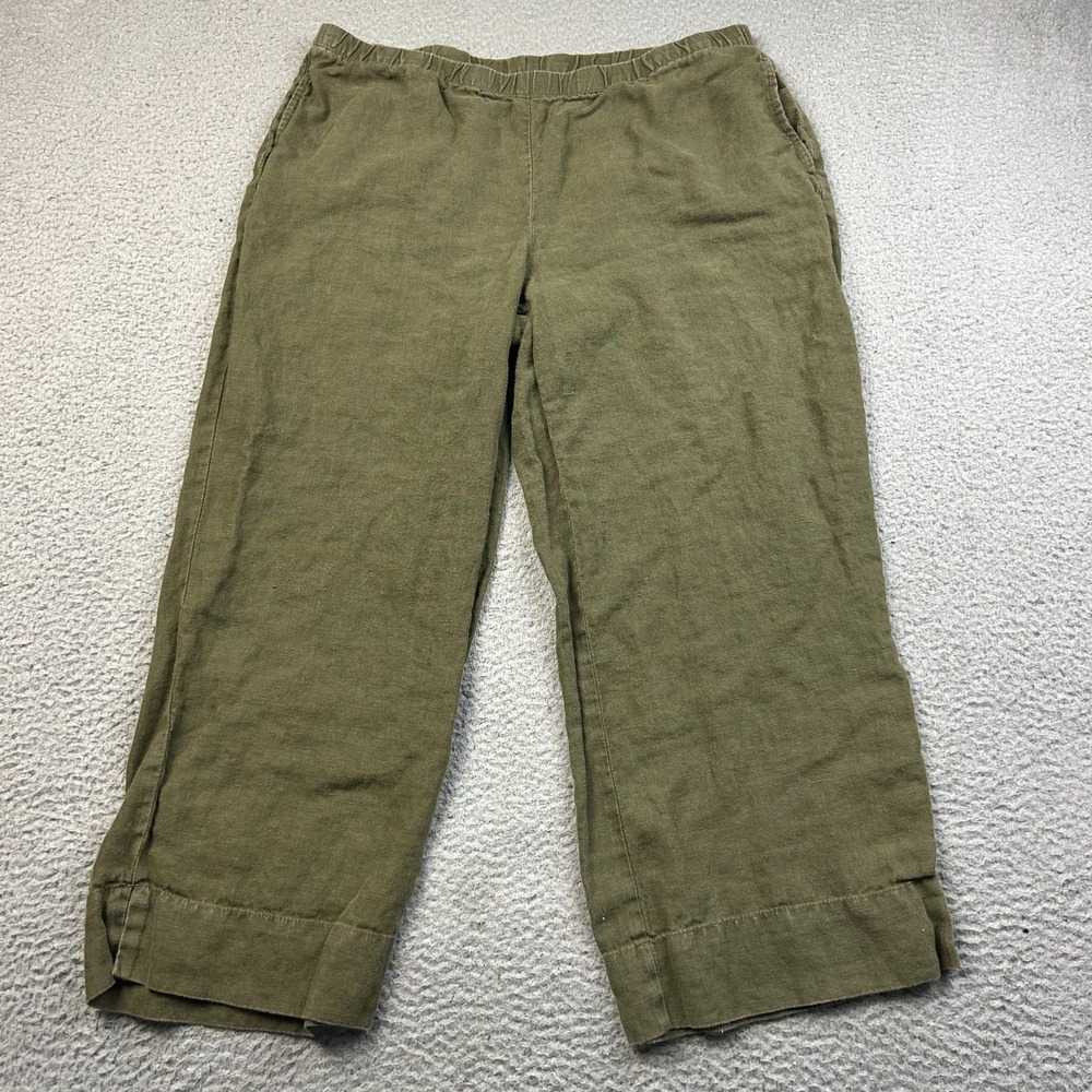 J. Jill Love Linen Women's Medium Olive Green Pull On Ankle Pants Lagenlook